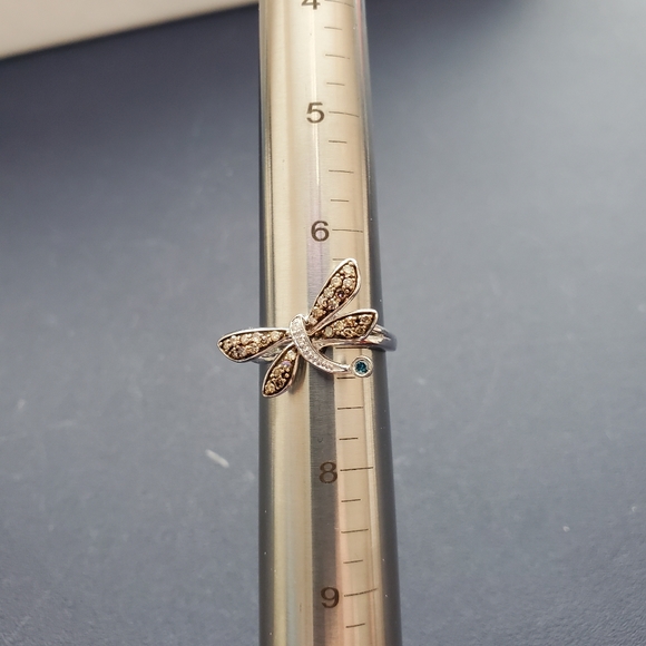 Diamond and Blue Topaz Sterling Silver Dragonfly Ring Size 7 - Picture 14 of 15